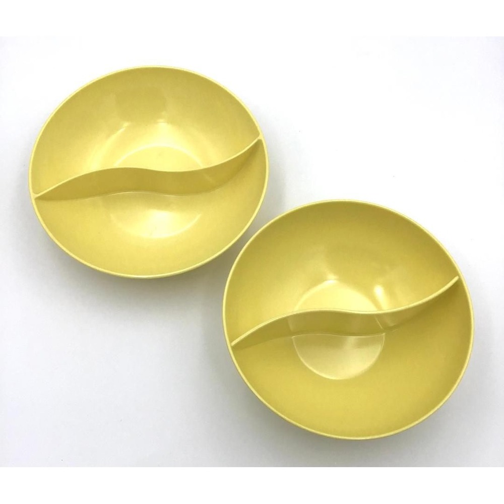 Vintage Stetson Melmac Divided Bowls Yellow S-Curve Serving Dish (2) Retro Boho